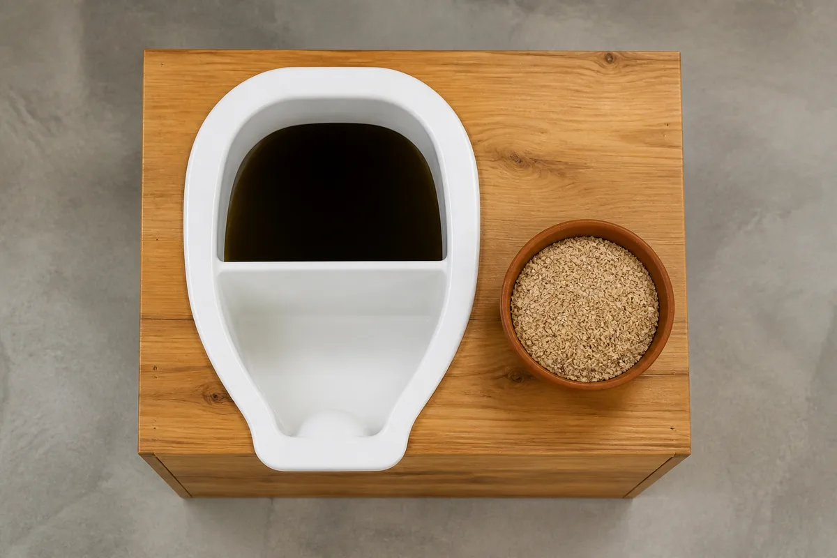 Cuvette de toilette à séparation à deux compartiments vue en plongée